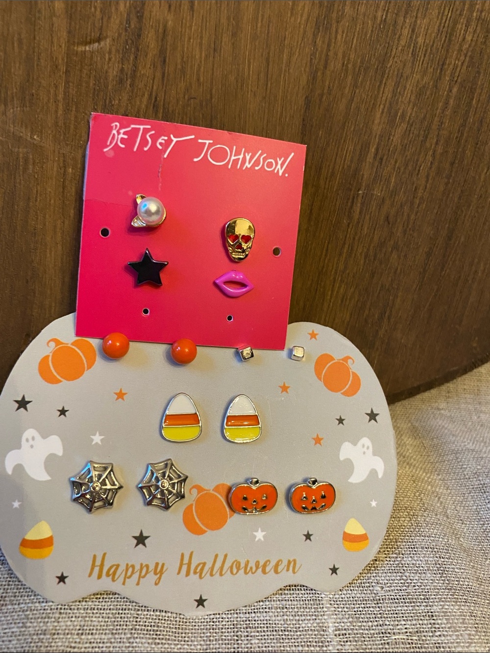 Betsey Johnson mismatch Goth Skull whimsical earrings + 5 pair Halloween studs